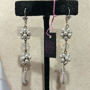 Beautiful Pearl Cluster & Crystal Linear Drop Earrings-Boutique